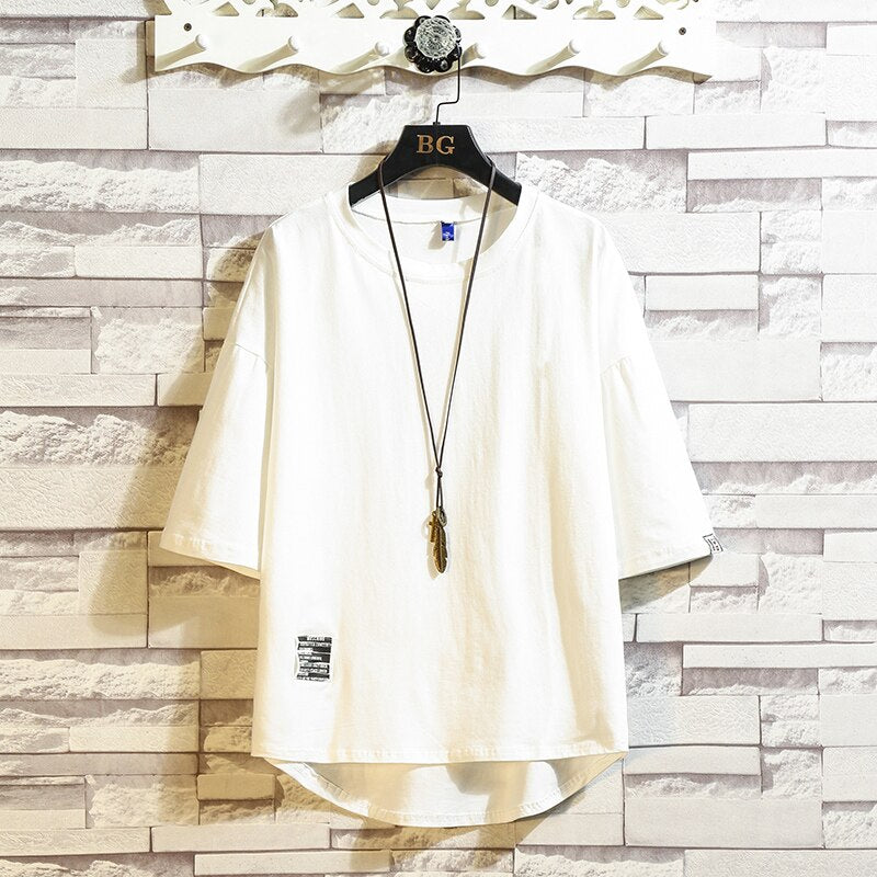 Streetwear Summer Cotton T Shirt Men Short Sleeve Casual Go up 1 size