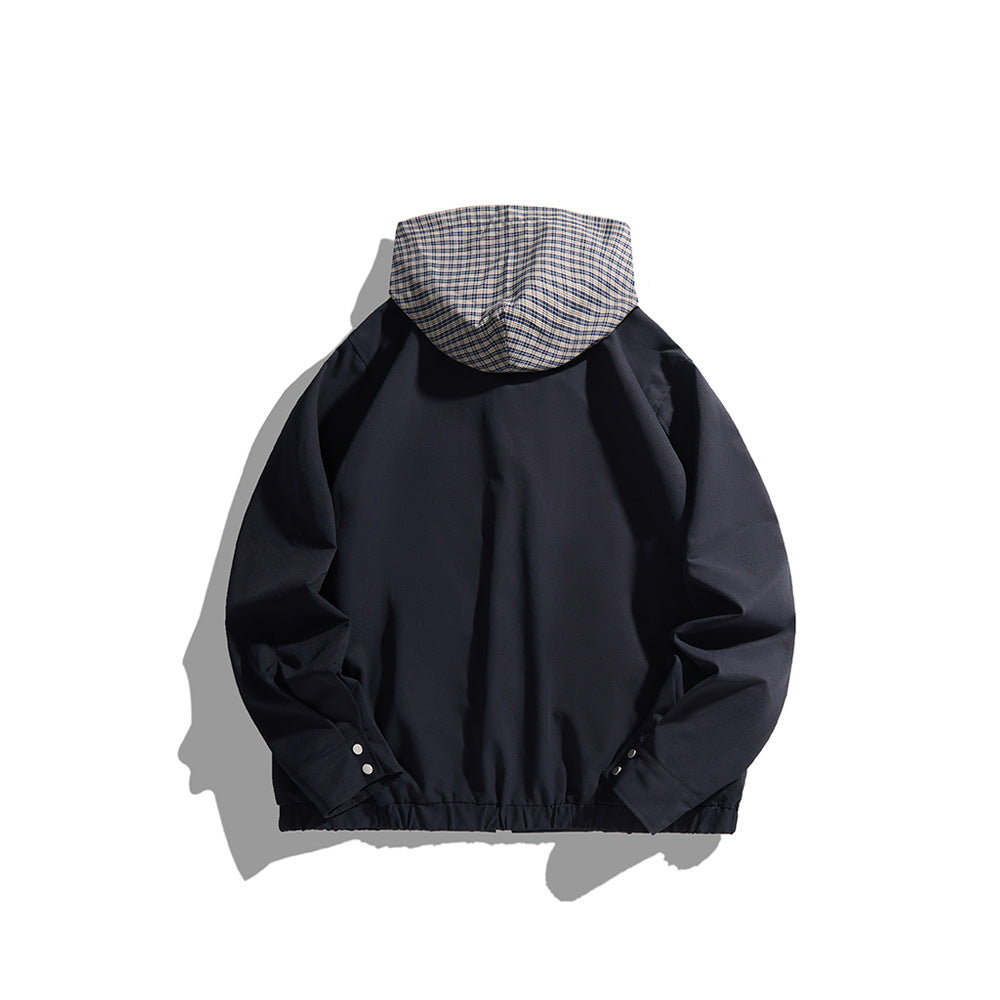 Checkered Patchwork Pocket Hooded Jacket Casual Commute Outerwear