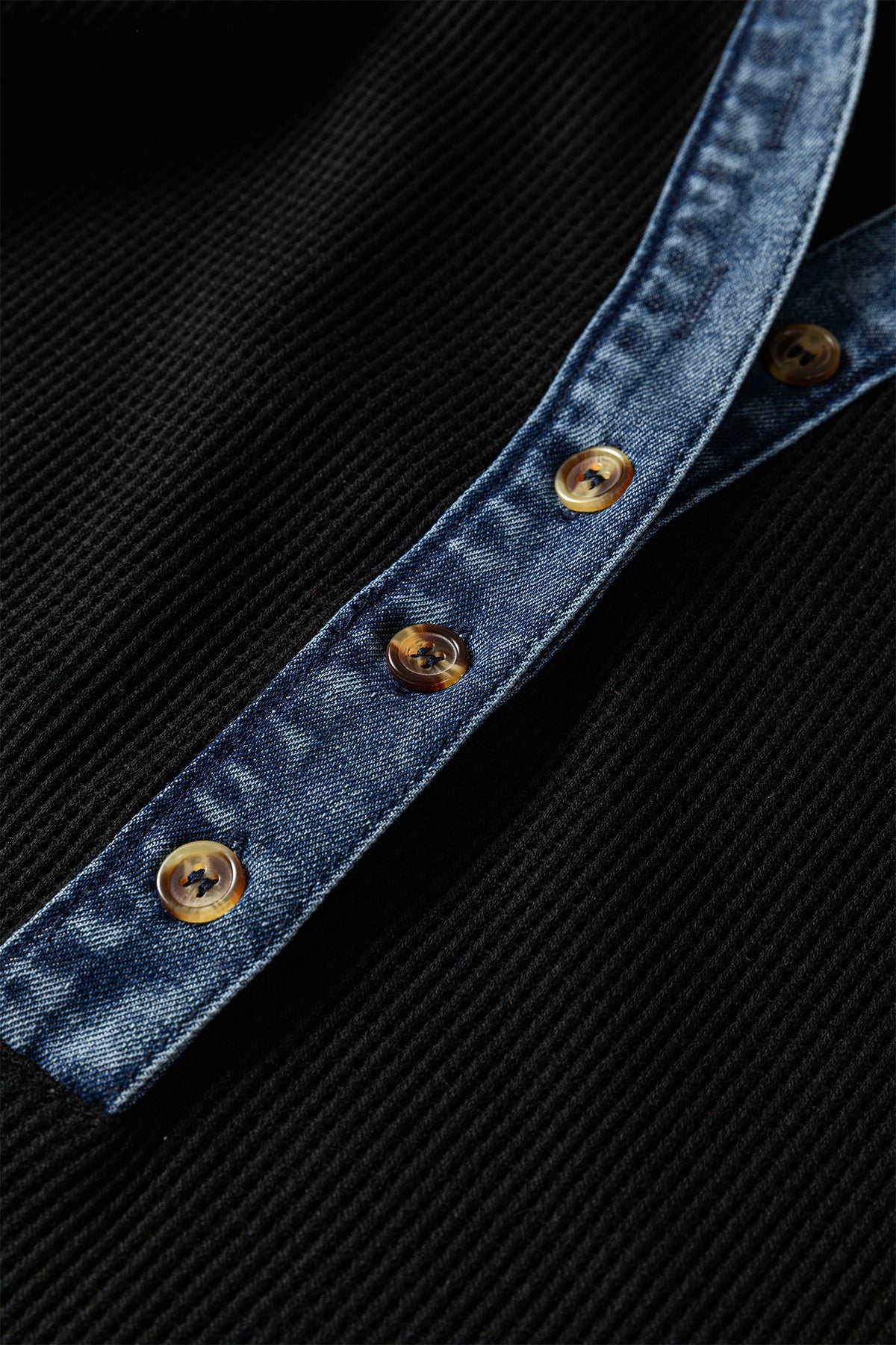 BEAU AVENUE Black With Denim Blue Collar Button Dress
