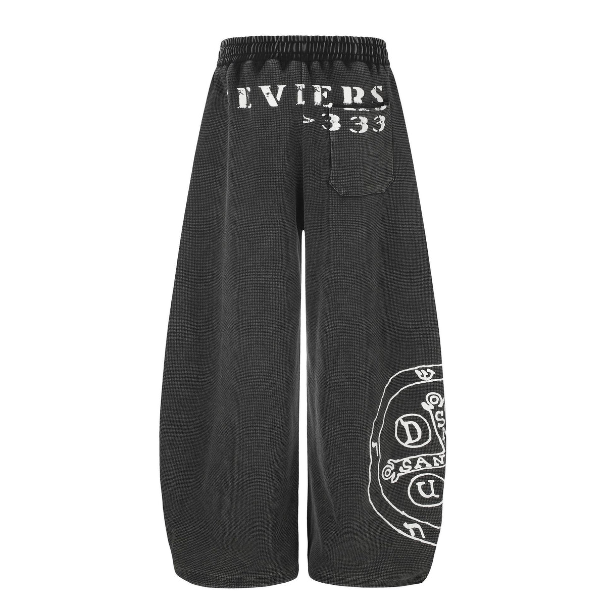 Wide Leg 
Washed Waffle Print Elastic Waist Drawstring Track Pants