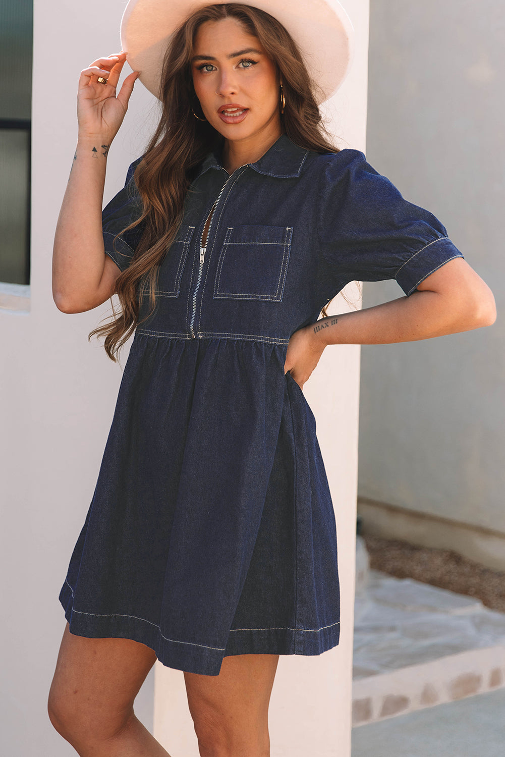 BEAU AVENUE Dirty Blue Zip Up Denim Dress