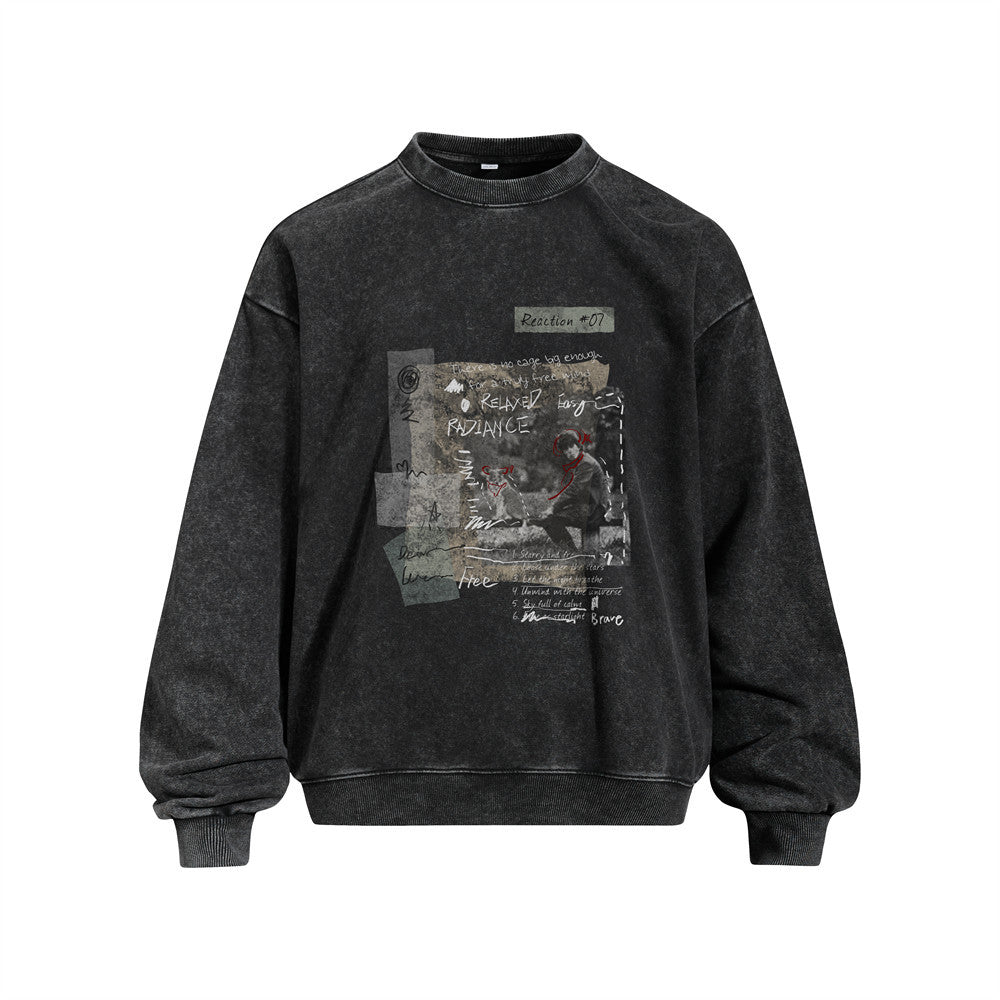 Portrait printed vintage stir fried round neck hoodie