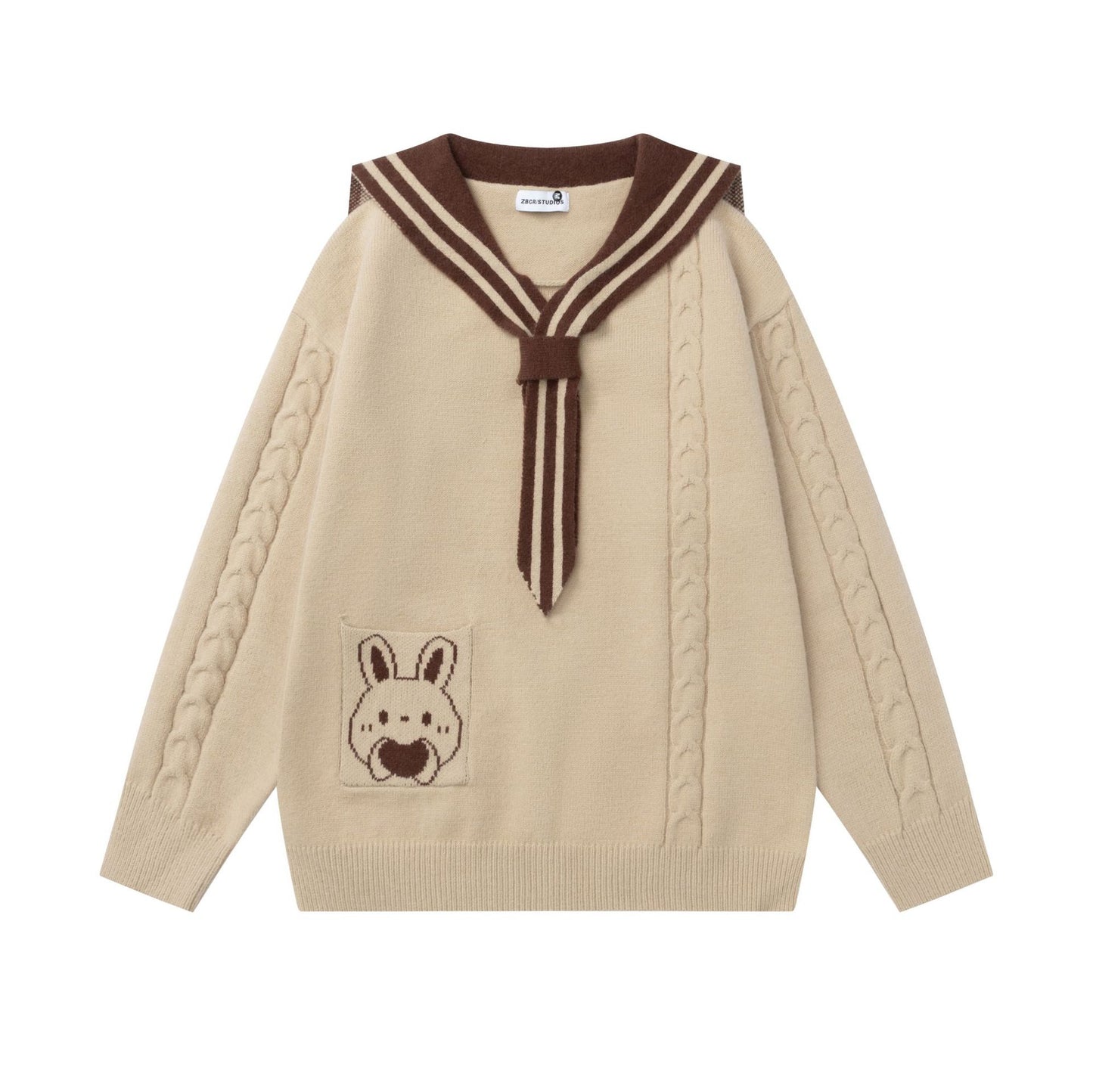 Striped large collar sweater