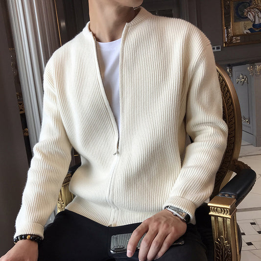 Style Long Sleeve V-Neck Men's Thick Knit Cardigan