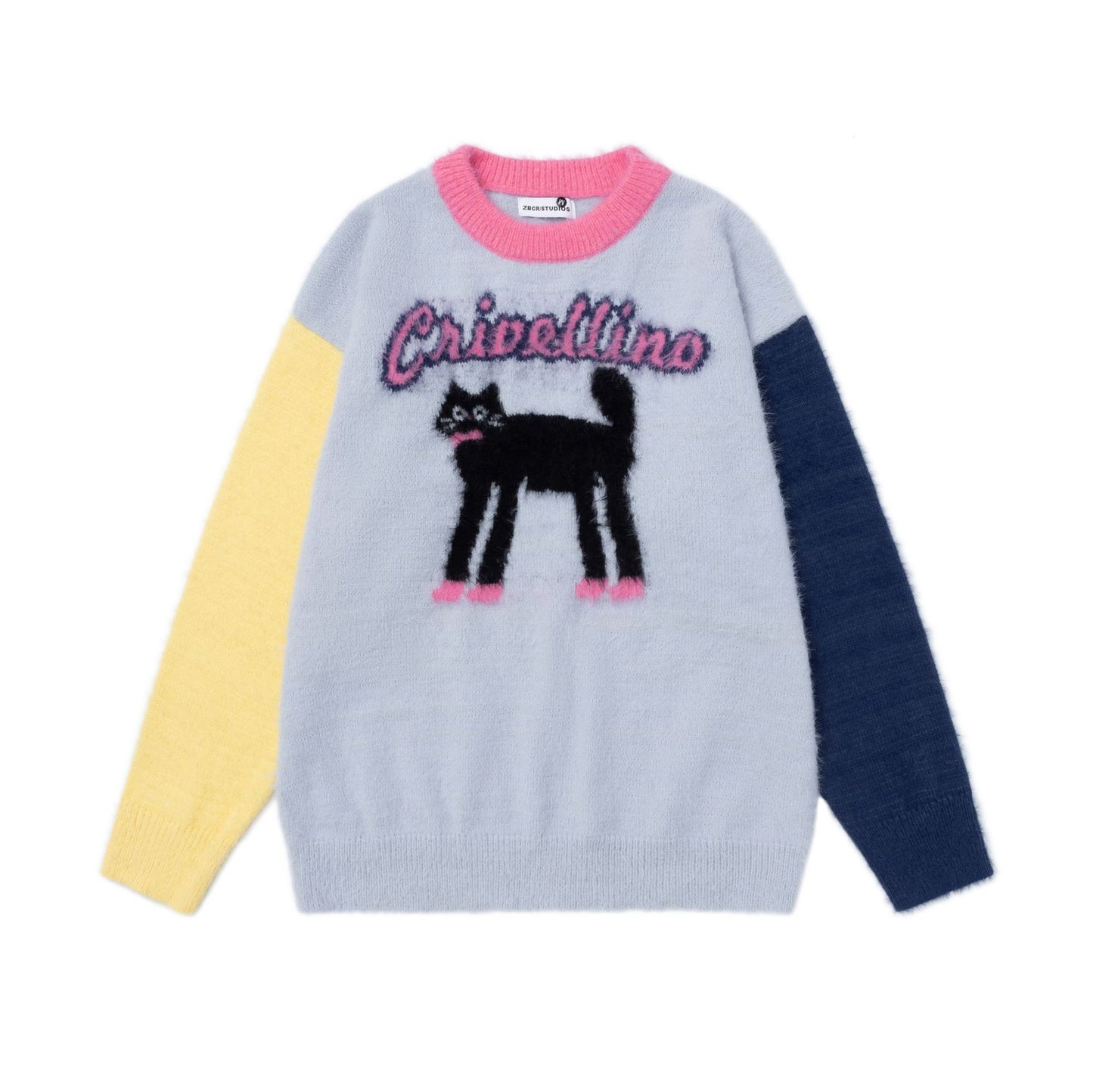 Cat contrasting sleeve sweater