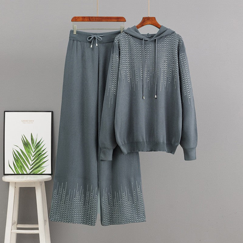 High neck sweater loose suit