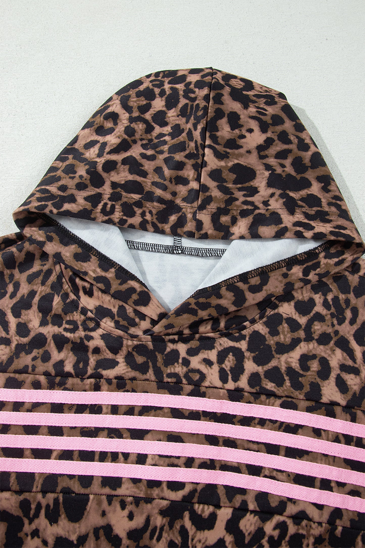 Leopard Brown Print Contrast Striped Detail Long Sleeve Top Pant Set