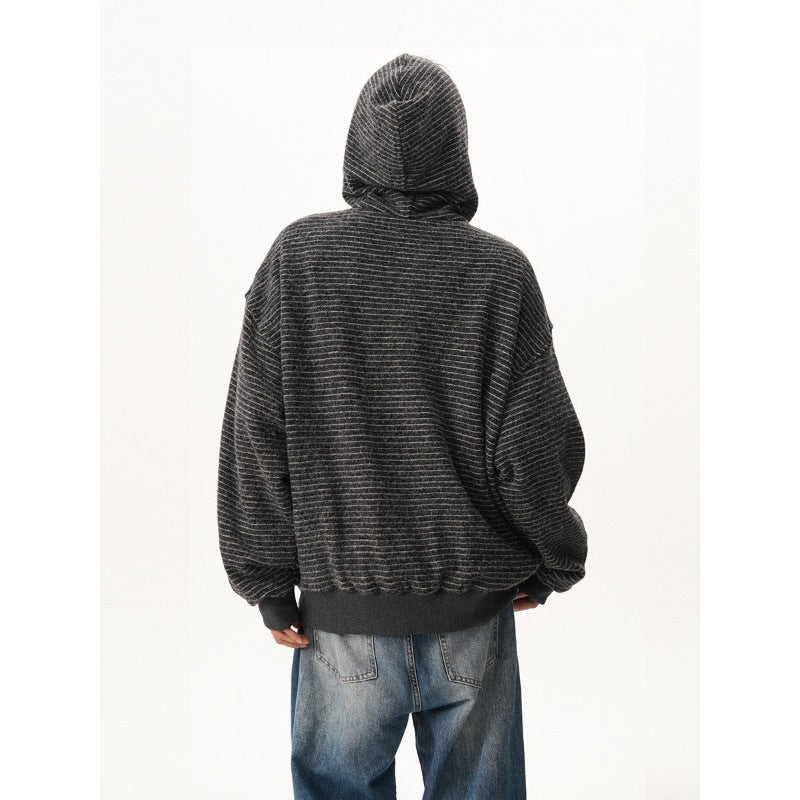 Men's  Retro Striped Zip-Up Hoodie - Loose Fit Casual Fall Winter Sweatshirt Jacket, Versatile Trendy Couple Outerwear