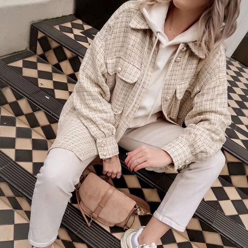 Autumn chic ladies streetwear loose shirt elegant female outfits girls