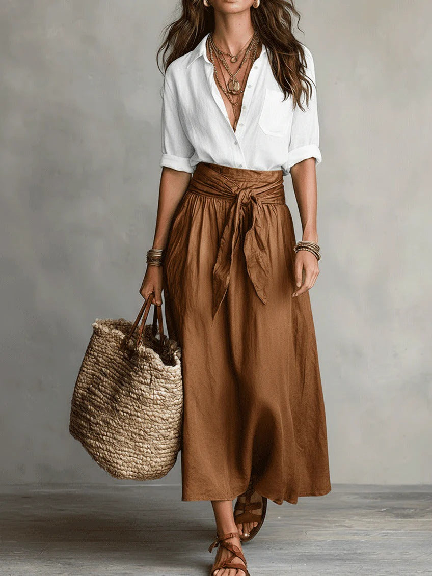 Contrast Women’s Midi Skirt Two-Piece Set