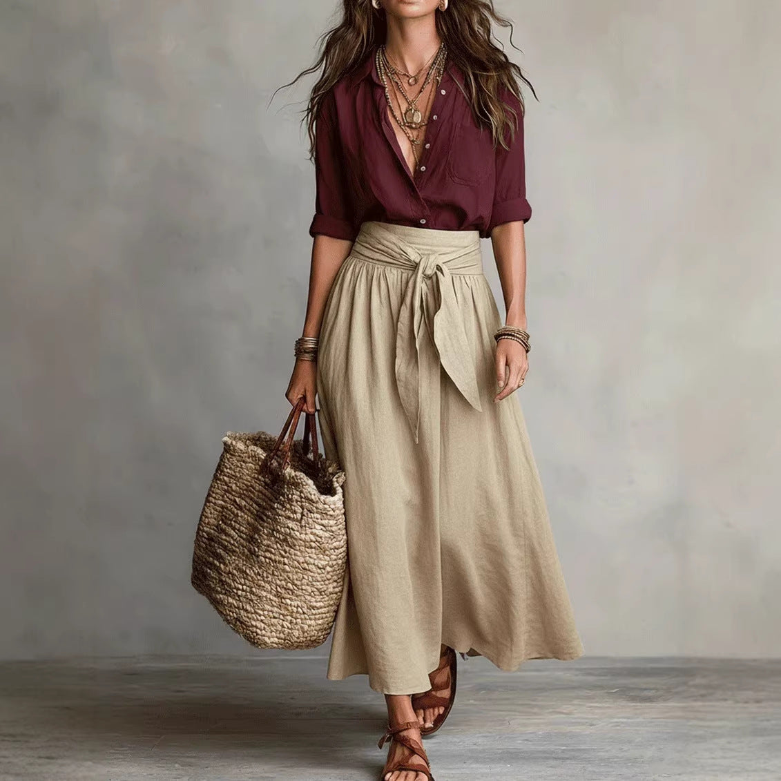 Contrast Women’s Midi Skirt Two-Piece Set