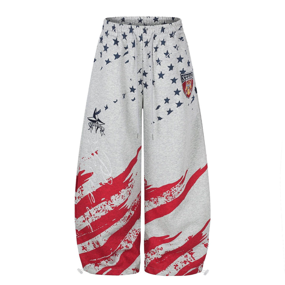 Flag All-Over Print Embroidered Wide-Leg Carpenter Joggers