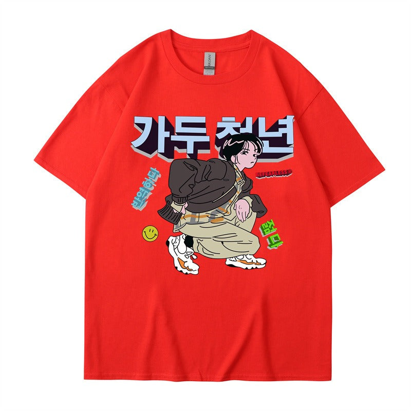 Personalized short sleeved T-shirts for women and men, loose style, versatile Japanese China-Chic brand tops