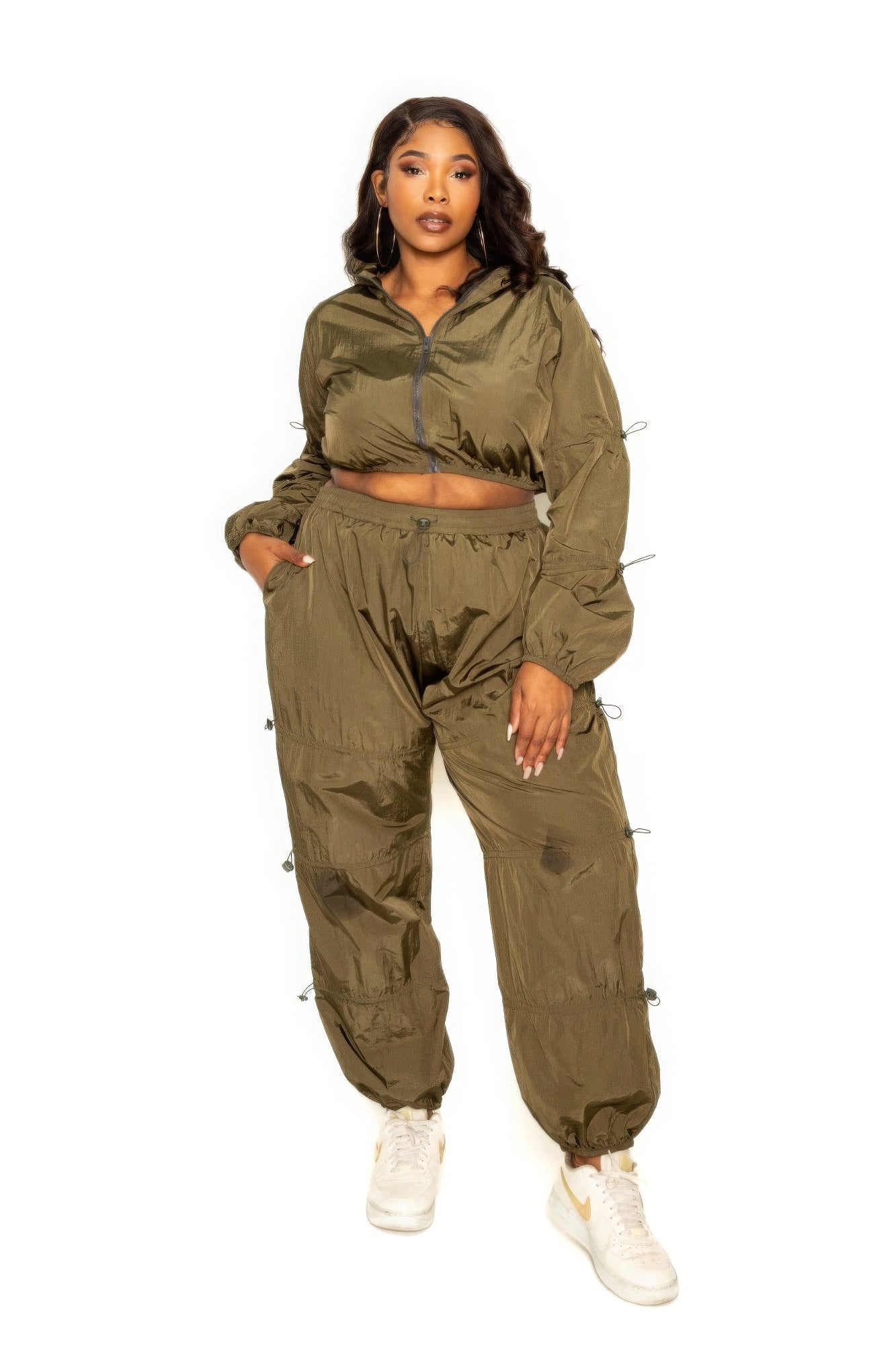 Jogger Active Wear Ladies Zip Up Set with Cord Lock Detail