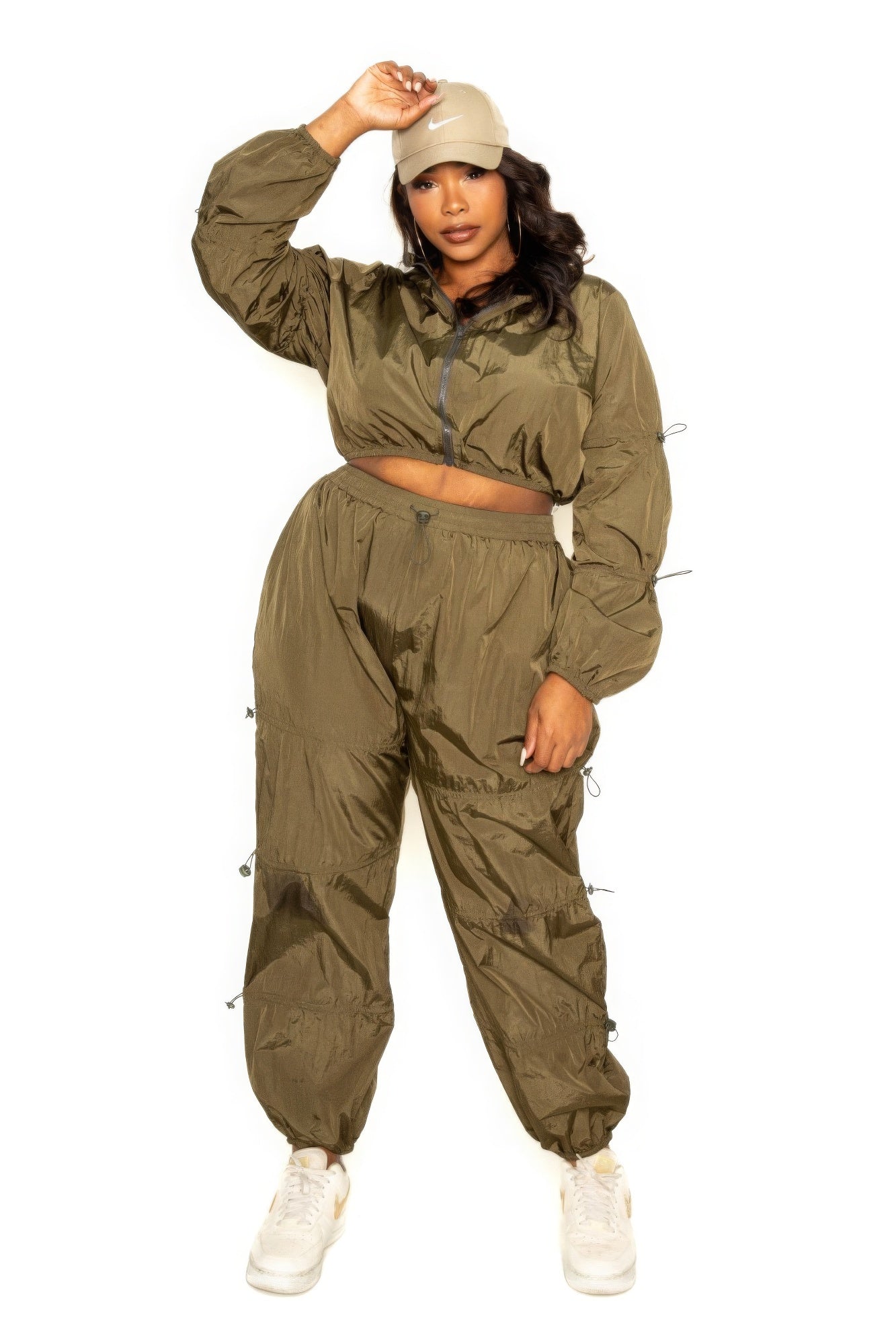 Jogger Active Wear Ladies Zip Up Set with Cord Lock Detail