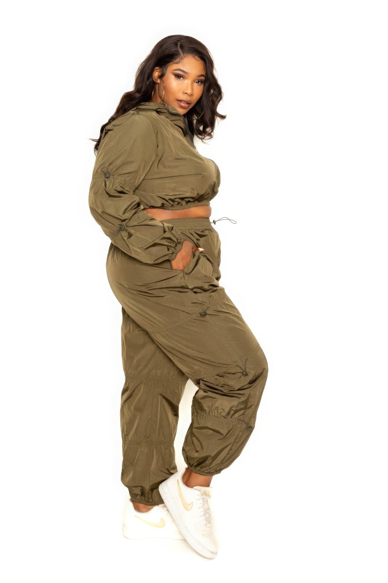 Jogger Active Wear Ladies Zip Up Set with Cord Lock Detail