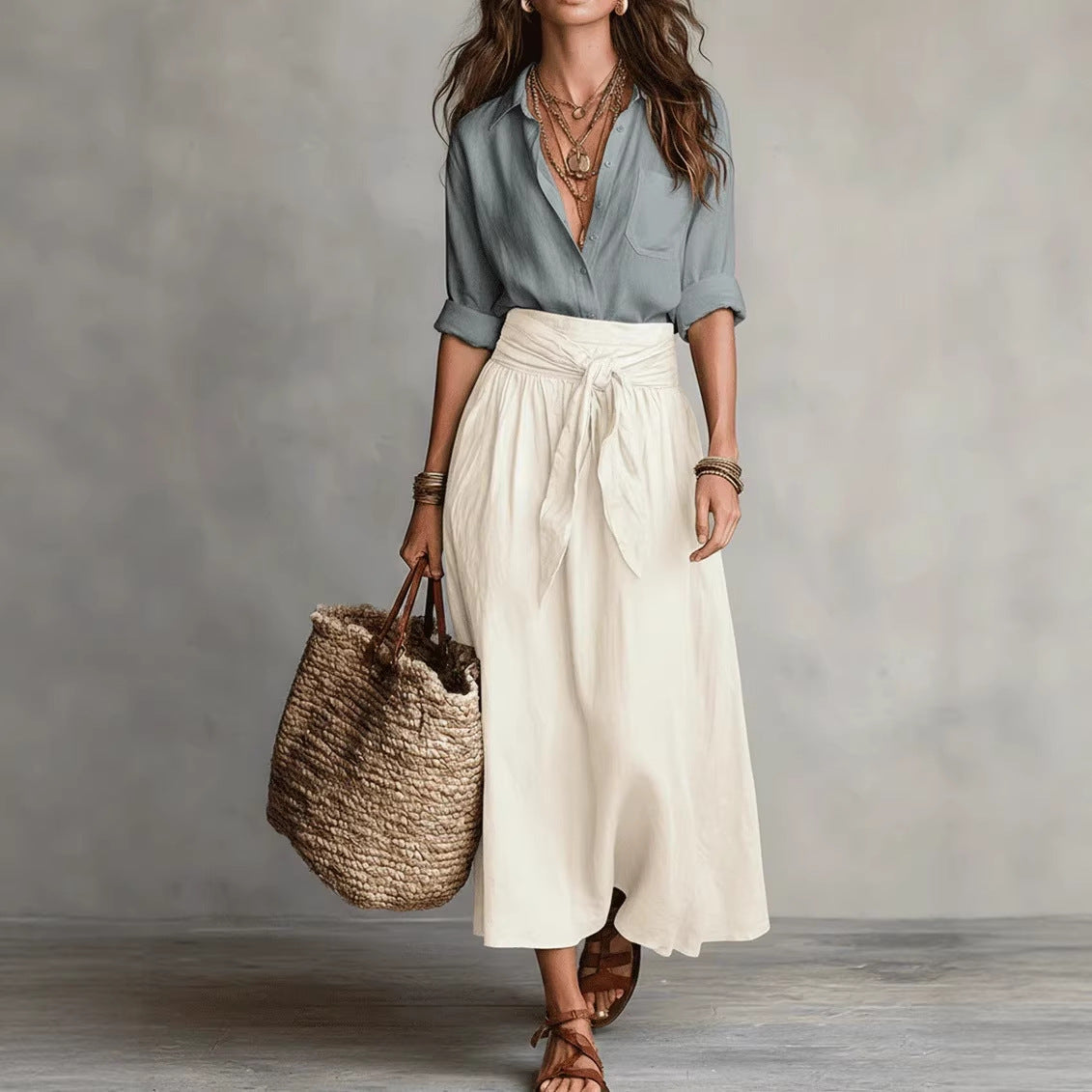 Contrast Women’s Midi Skirt Two-Piece Set
