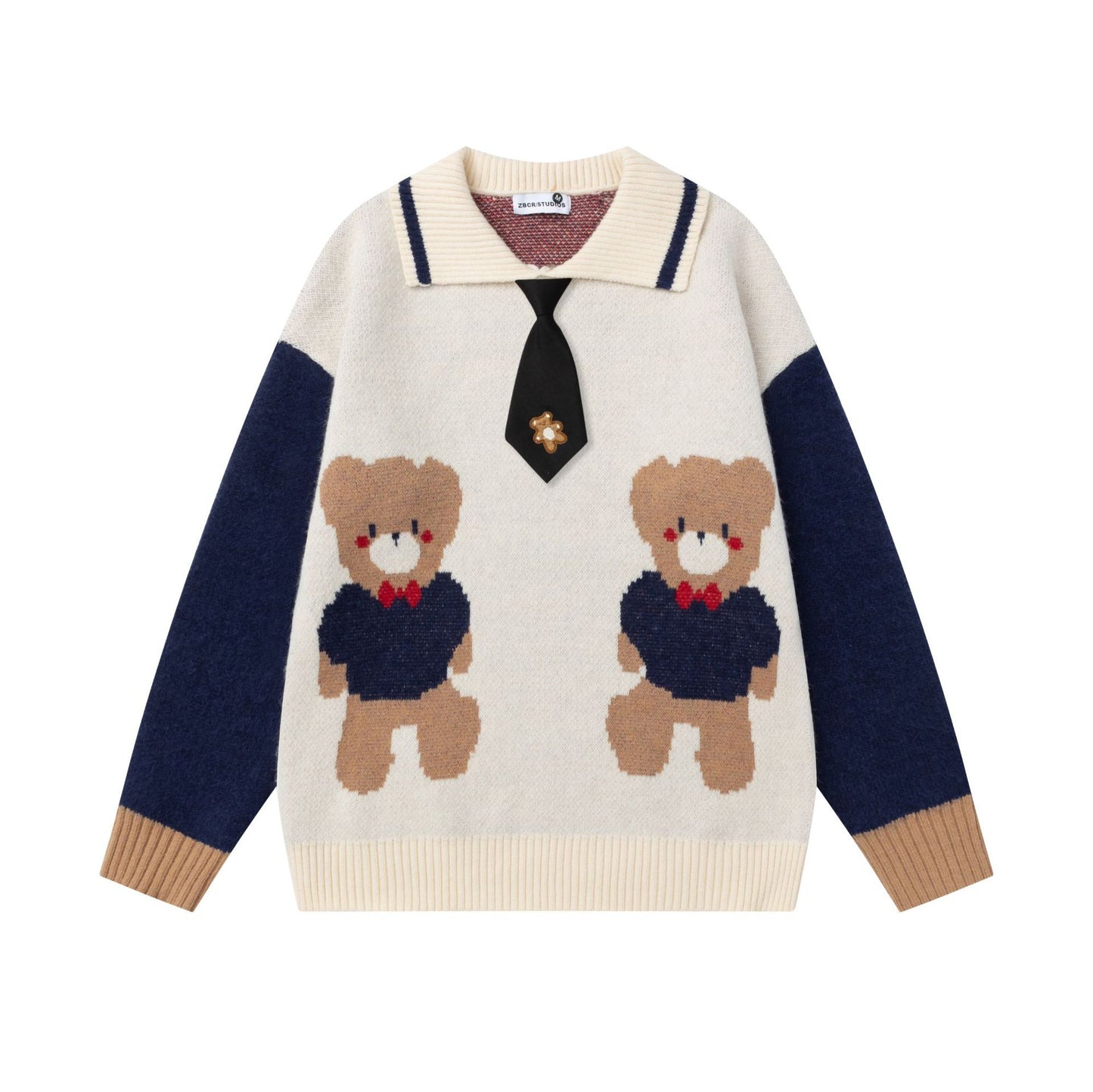 Splicing teddy bear tie sweater