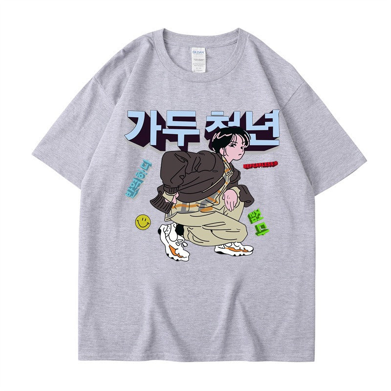 Personalized short sleeved T-shirts for women and men, loose style, versatile Japanese China-Chic brand tops