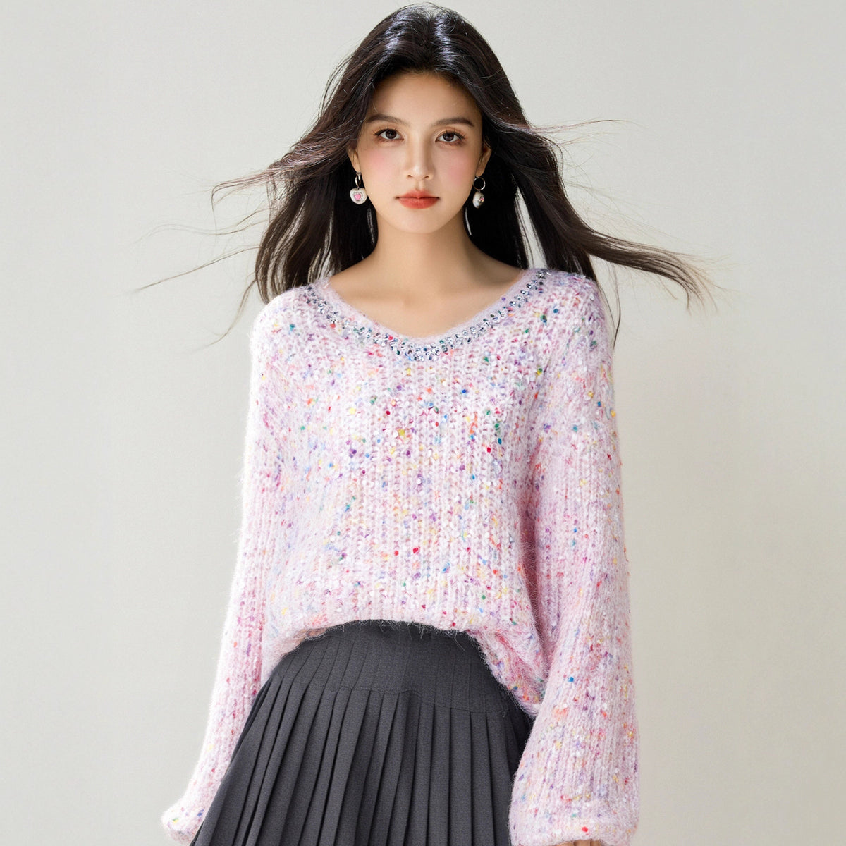 Fashion Style Type of Clothing  Lace-up Rhinestone Knit Cardigan Long Sleeve Loose Fashion Lazy Top Slim Fit Versatile