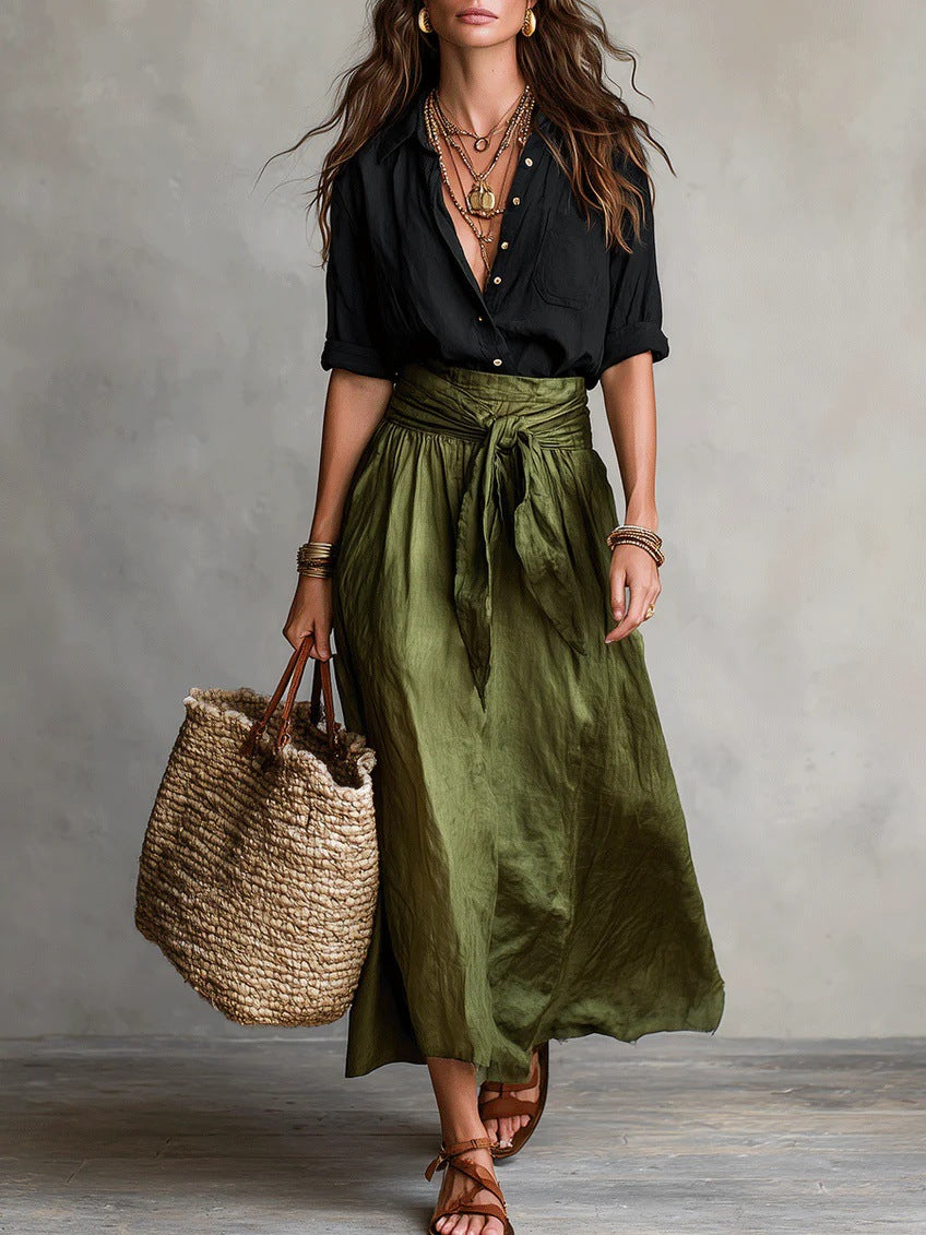 Contrast Women’s Midi Skirt Two-Piece Set