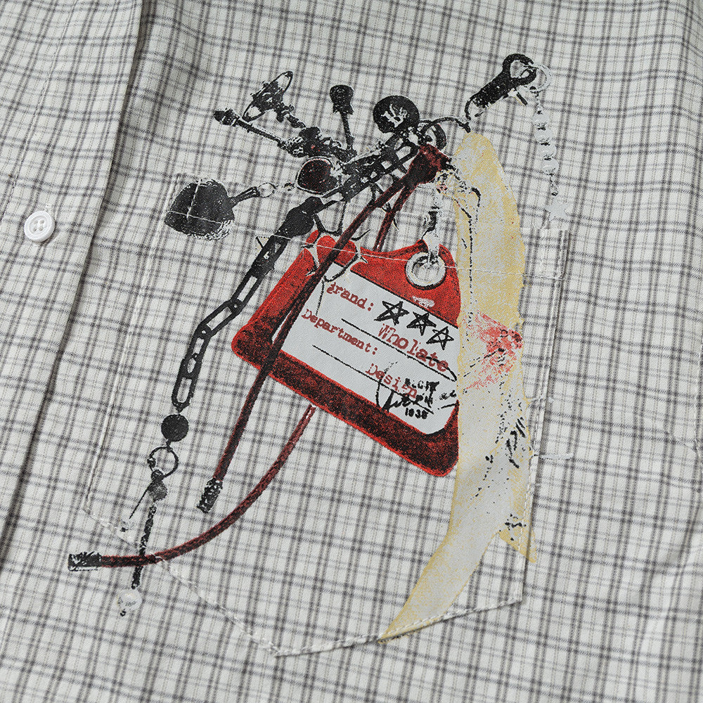 Fake two checkered hooded shirts