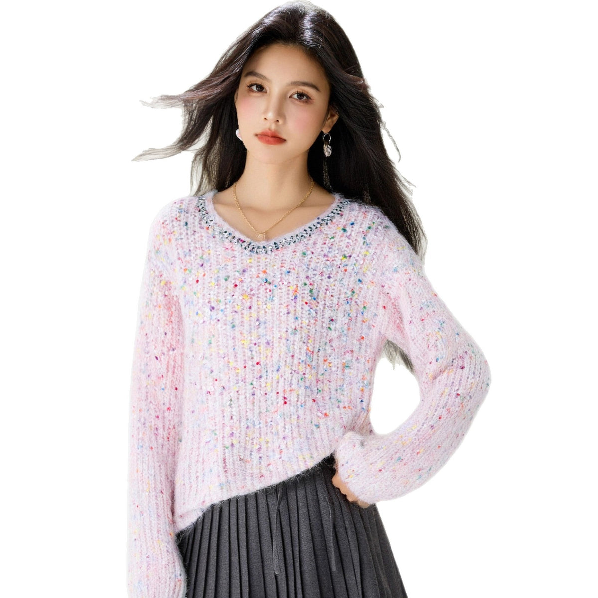 Fashion Style Type of Clothing  Lace-up Rhinestone Knit Cardigan Long Sleeve Loose Fashion Lazy Top Slim Fit Versatile