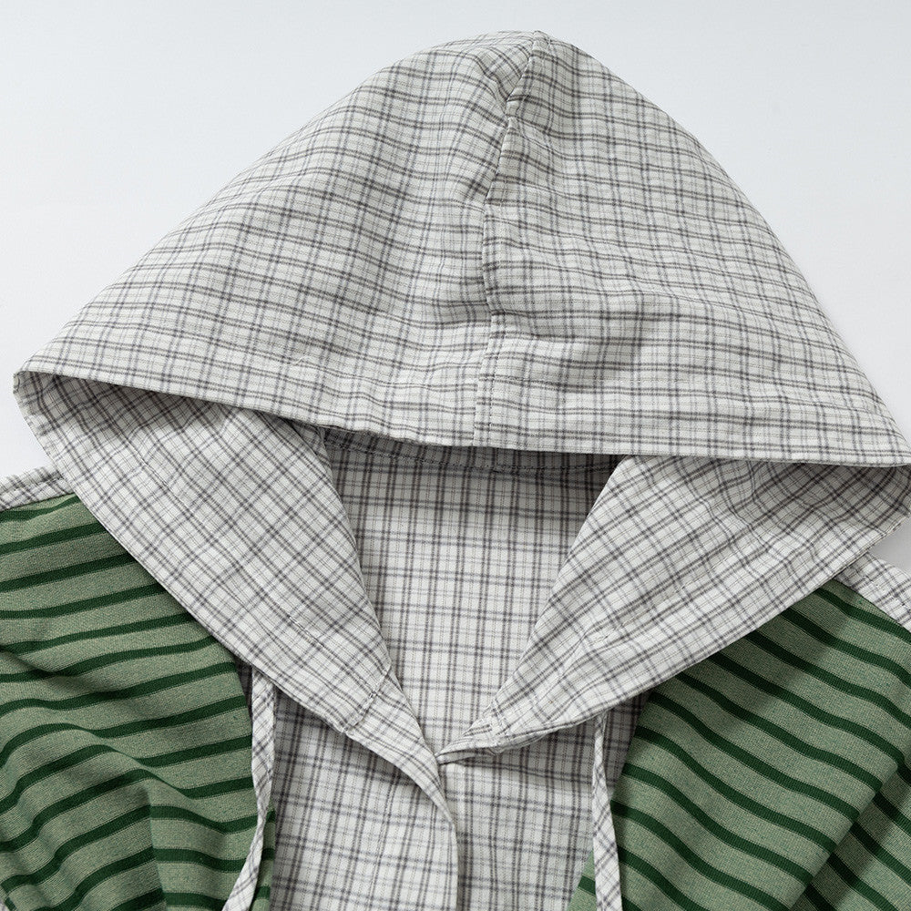 Fake two checkered hooded shirts