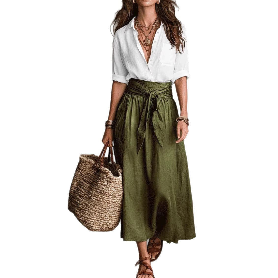 Contrast Women’s Midi Skirt Two-Piece Set