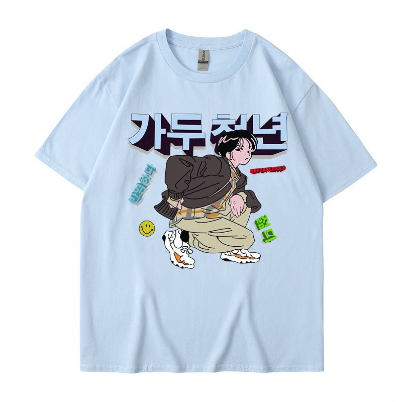 Personalized short sleeved T-shirts for women and men, loose style, versatile Japanese China-Chic brand tops