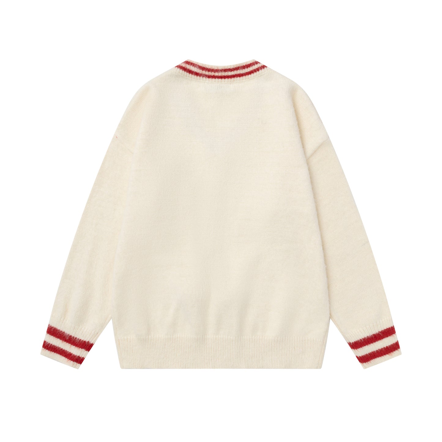 V-neck teddy bear pendant sweater
