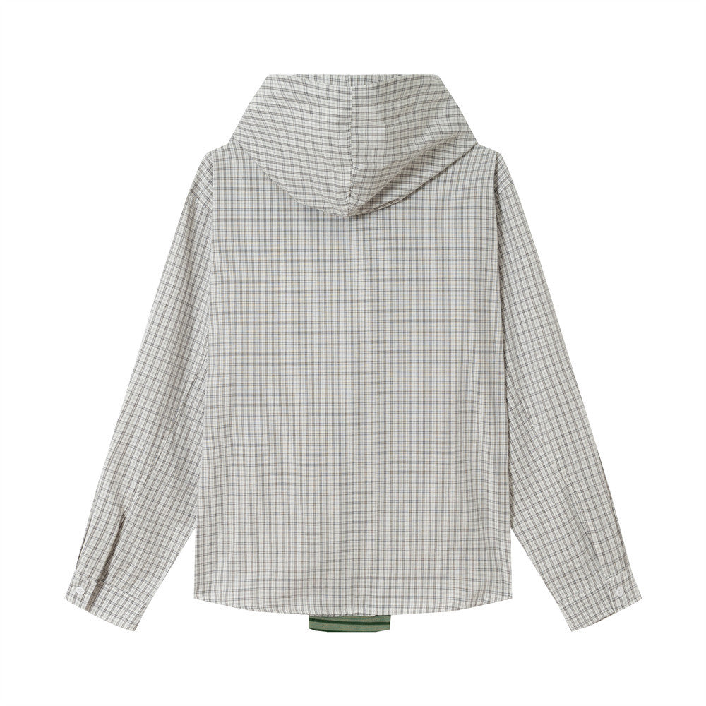 Fake two checkered hooded shirts