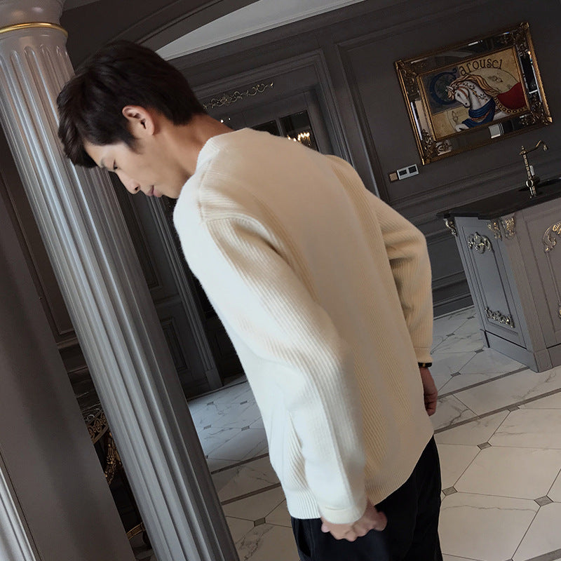 Style Long Sleeve V-Neck Men's Thick Knit Cardigan