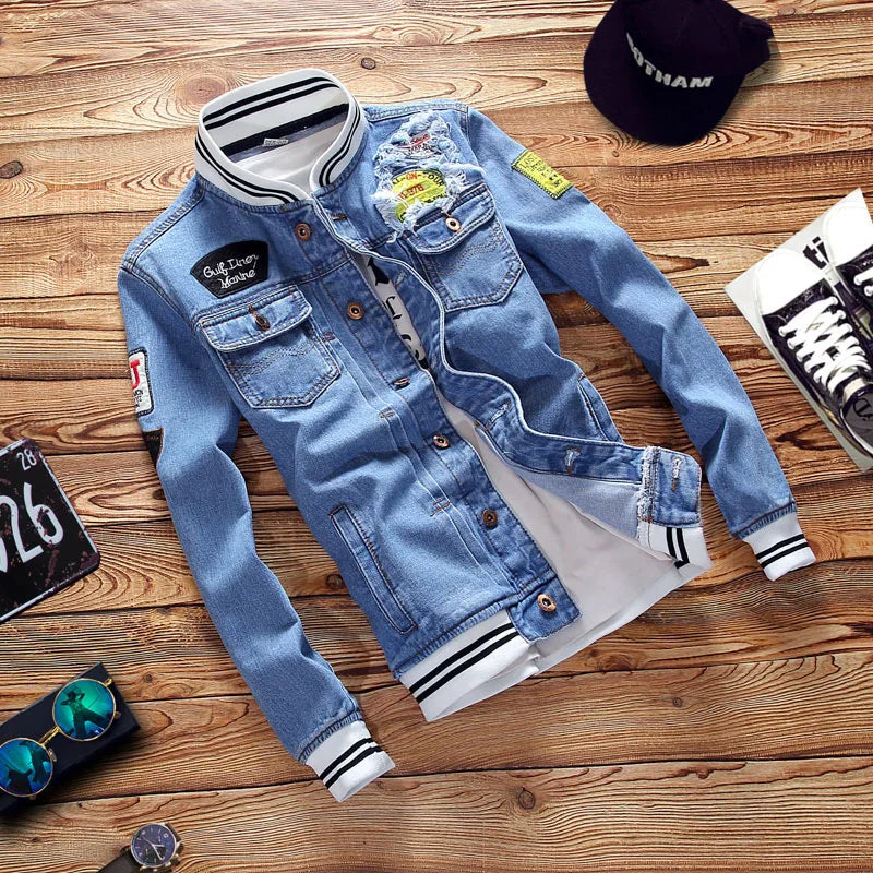 Men's Denim Jacket Casual Trendy Button Street Cool Wear.