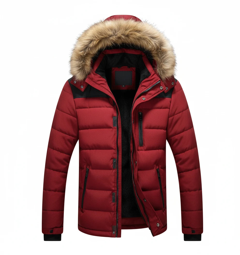Men Winter Outerwear Thick Fur Collar Hooded Jacket Warm Wool Liner Plus Size 6XL Coat