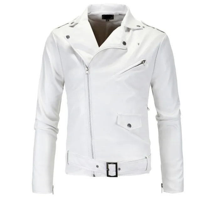 Men Faux Winter Leather Solid Color Slim Fit Jacketed