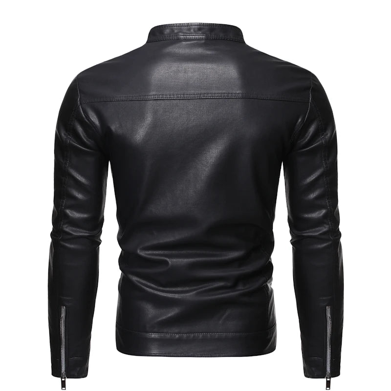 Men Faux Leather Jacket Long Sleeve Zipper Outerwear Street Tops Coats