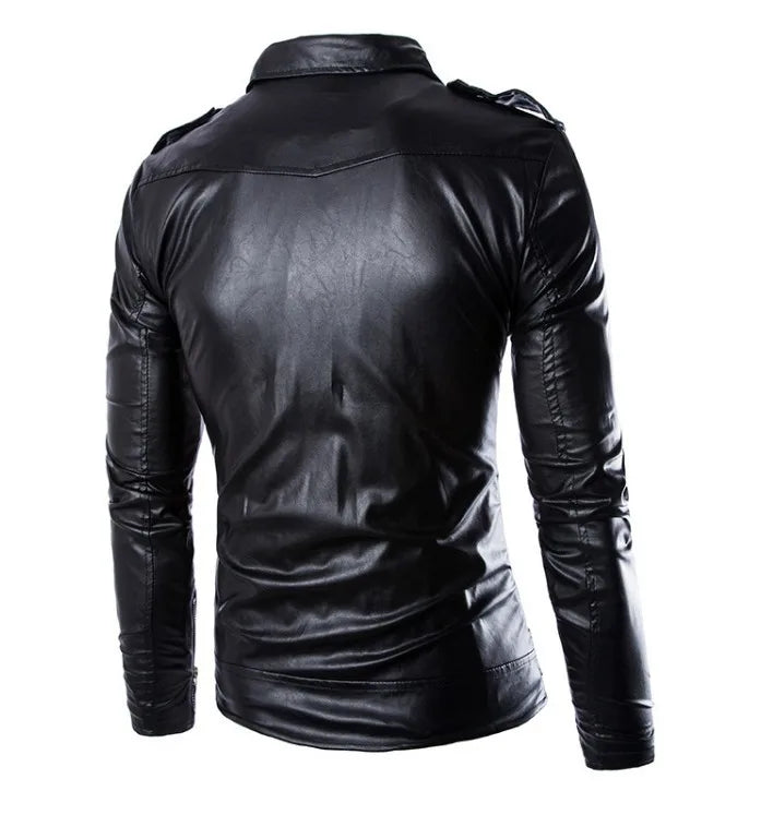 Men Faux Winter Leather Solid Color Slim Fit Jacketed