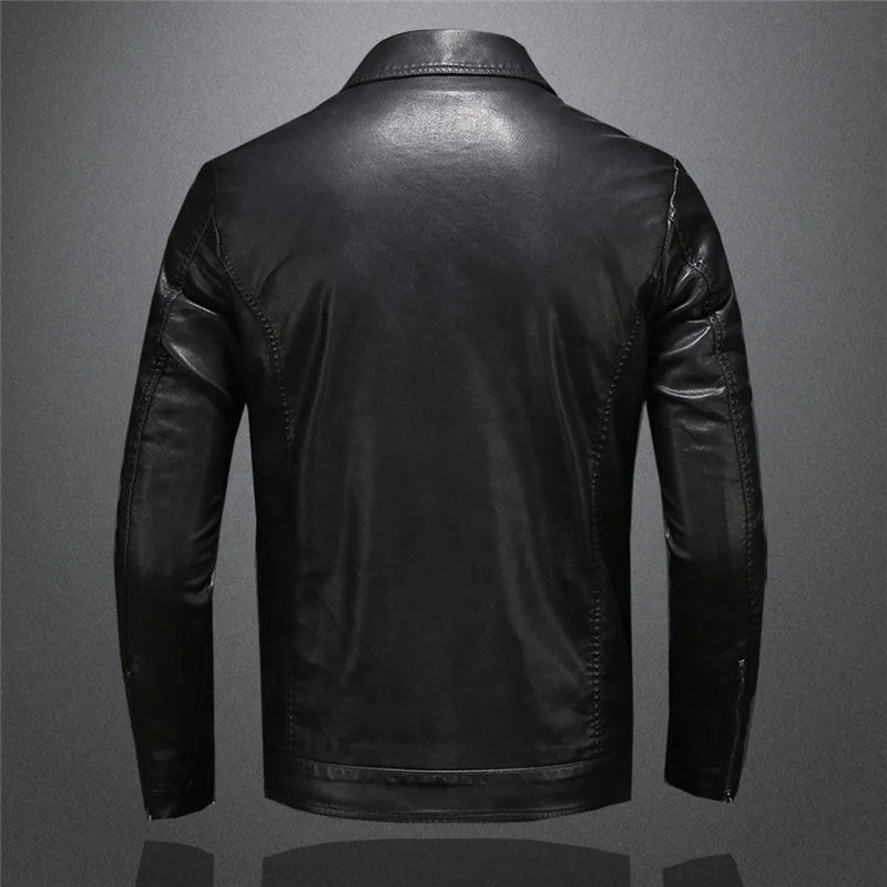 Men's Motorcycle Leather Jacket Large Size Pocket Black Zipper Lapel Slim Fit Male Spring and Autumn High Quality Pu Coat M-5XL