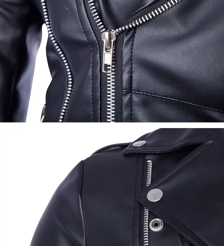 Men M-2XL Plus Size Motorcycle Black PU Jackets Classic Spring and Fall