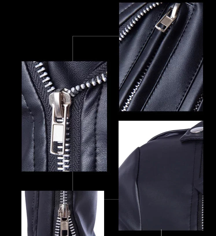 Men M-2XL Plus Size Motorcycle Black PU Jackets Classic Spring and Fall