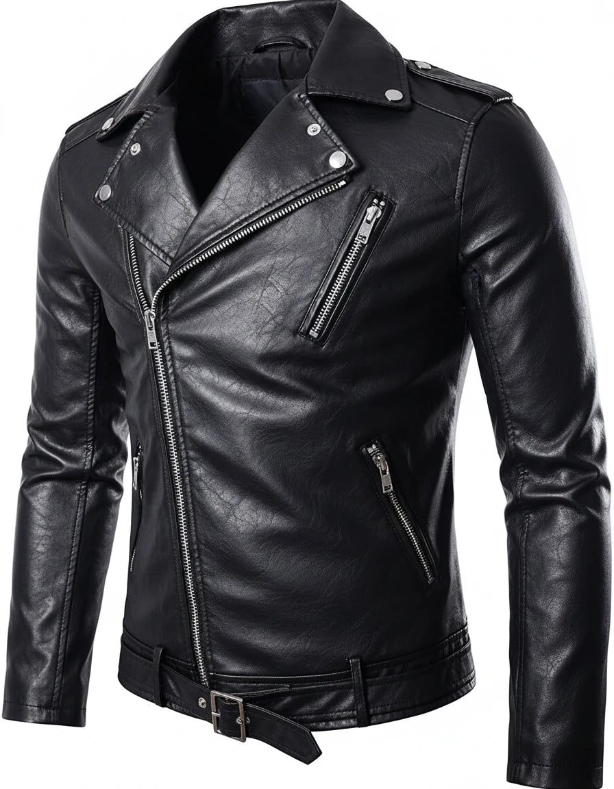 Men M-2XL Plus Size Motorcycle Black PU Jackets Classic Spring and Fall