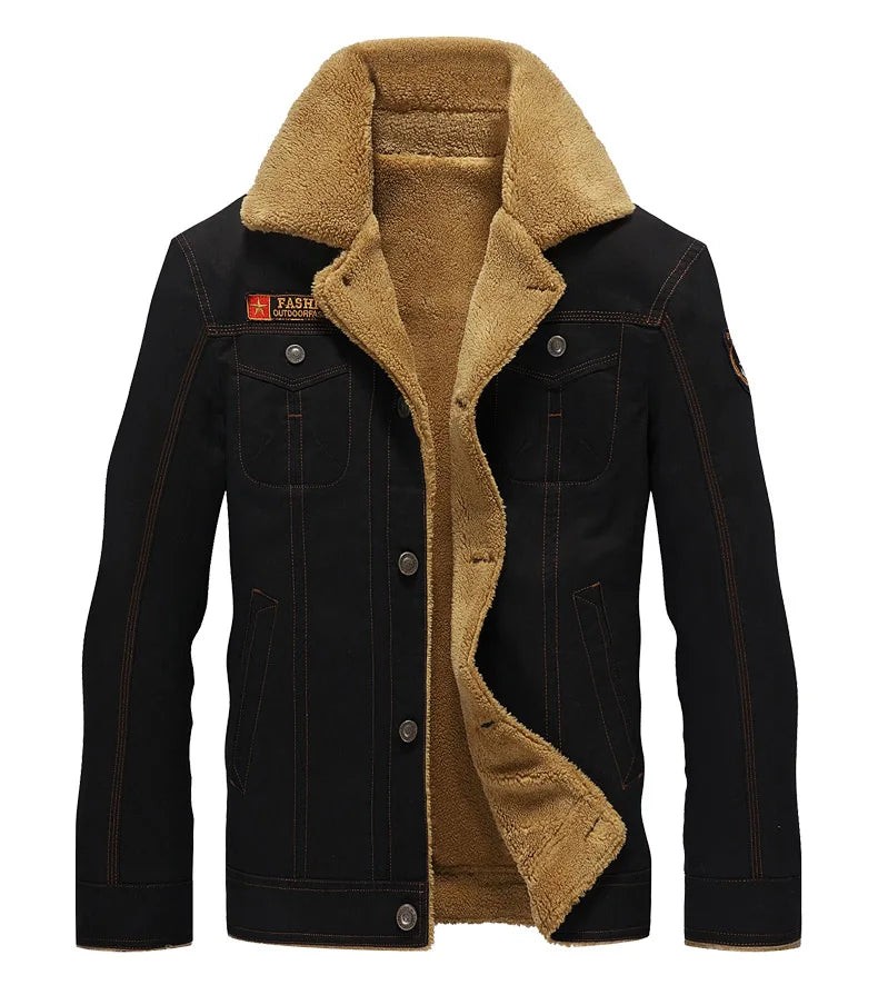 Men Winter Warm Fur Collar Men Fleece Solid Color Coat