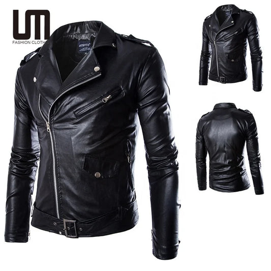 Men Faux Winter Leather Solid Color Slim Fit Jacketed