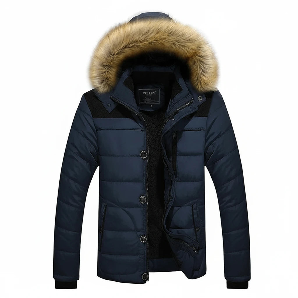 Men Winter Outerwear Thick Fur Collar Hooded Jacket Warm Wool Liner Plus Size 6XL Coat