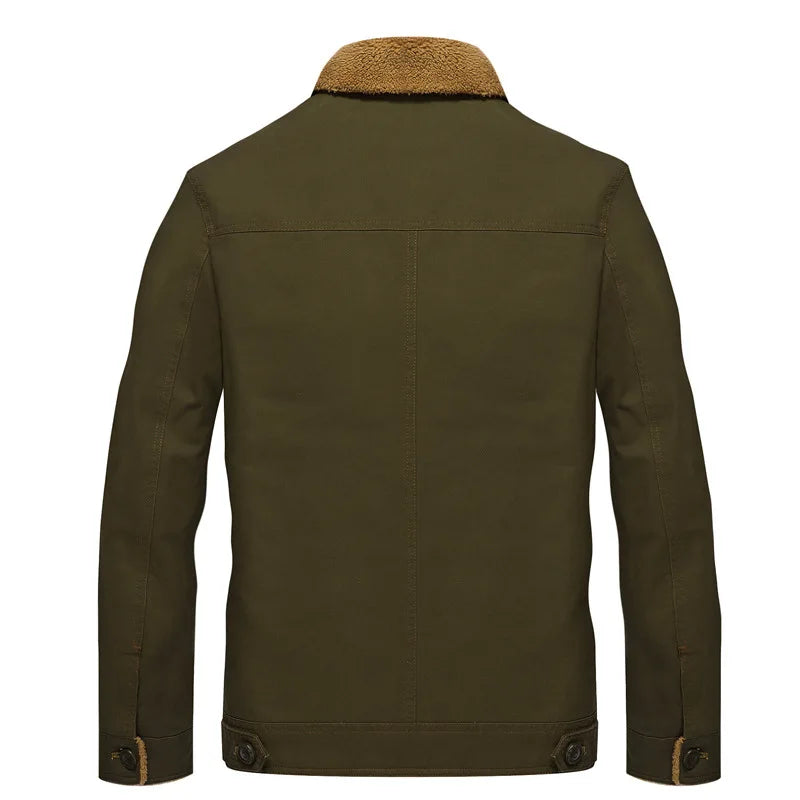 Men Winter Warm Fur Collar Men Fleece Solid Color Coat