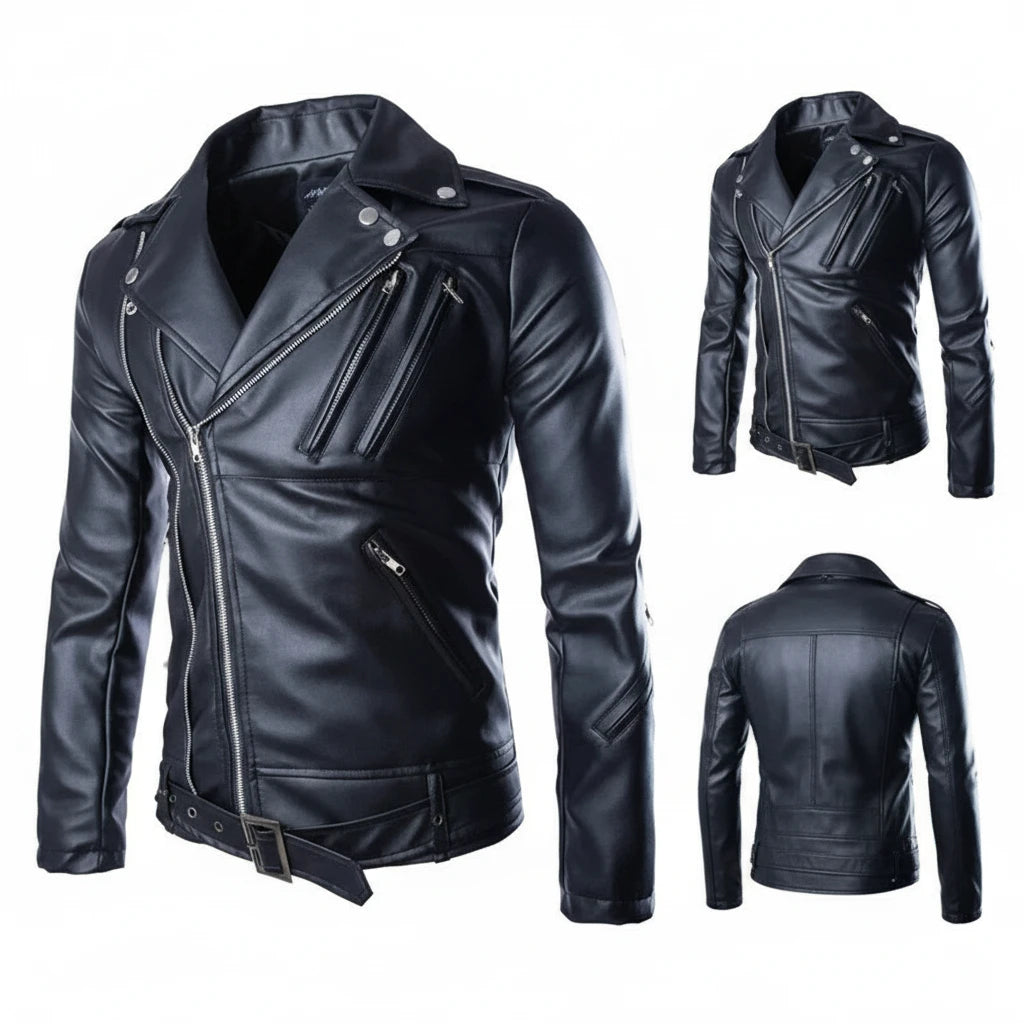 Men M-2XL Plus Size Motorcycle Black PU Jackets Classic Spring and Fall
