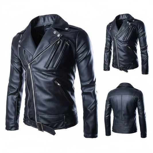 Men M-2XL Plus Size Motorcycle Black PU Jackets Classic Spring and Fall