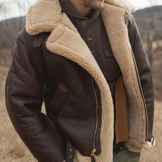 Men Ohsisa Winter Warm Faux Fur Motorcycle Jacket with Zipper