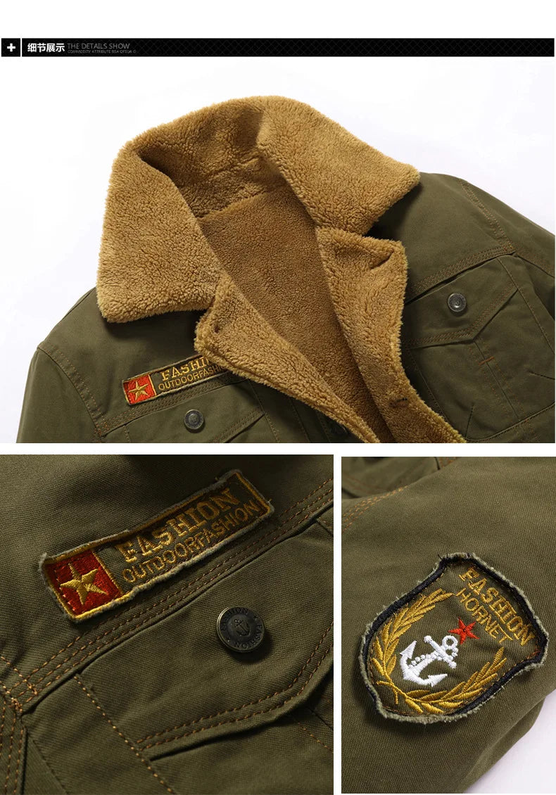 Men Winter Warm Fur Collar Men Fleece Solid Color Coat